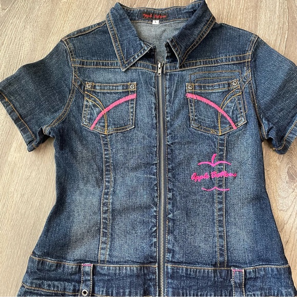 Vintage Apple Bottoms Sam’s Girl Large Denim Logo Womens Mini Dress - Picture 5 of 10